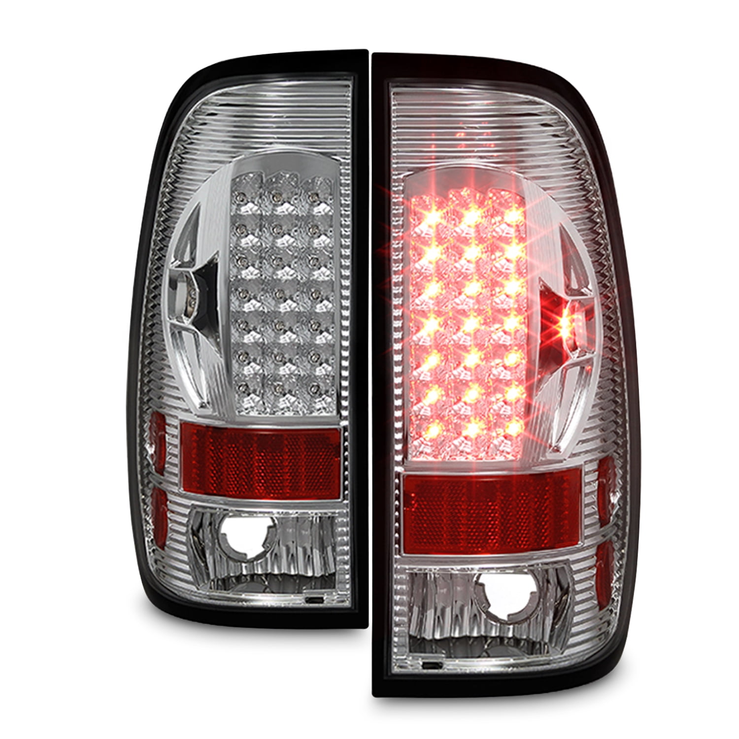 AKKON - For 97-03 Ford F150 F-150 Pickup Truck Styleside Model Chrome Clear LED Tail Lights Brake Lamps Pair