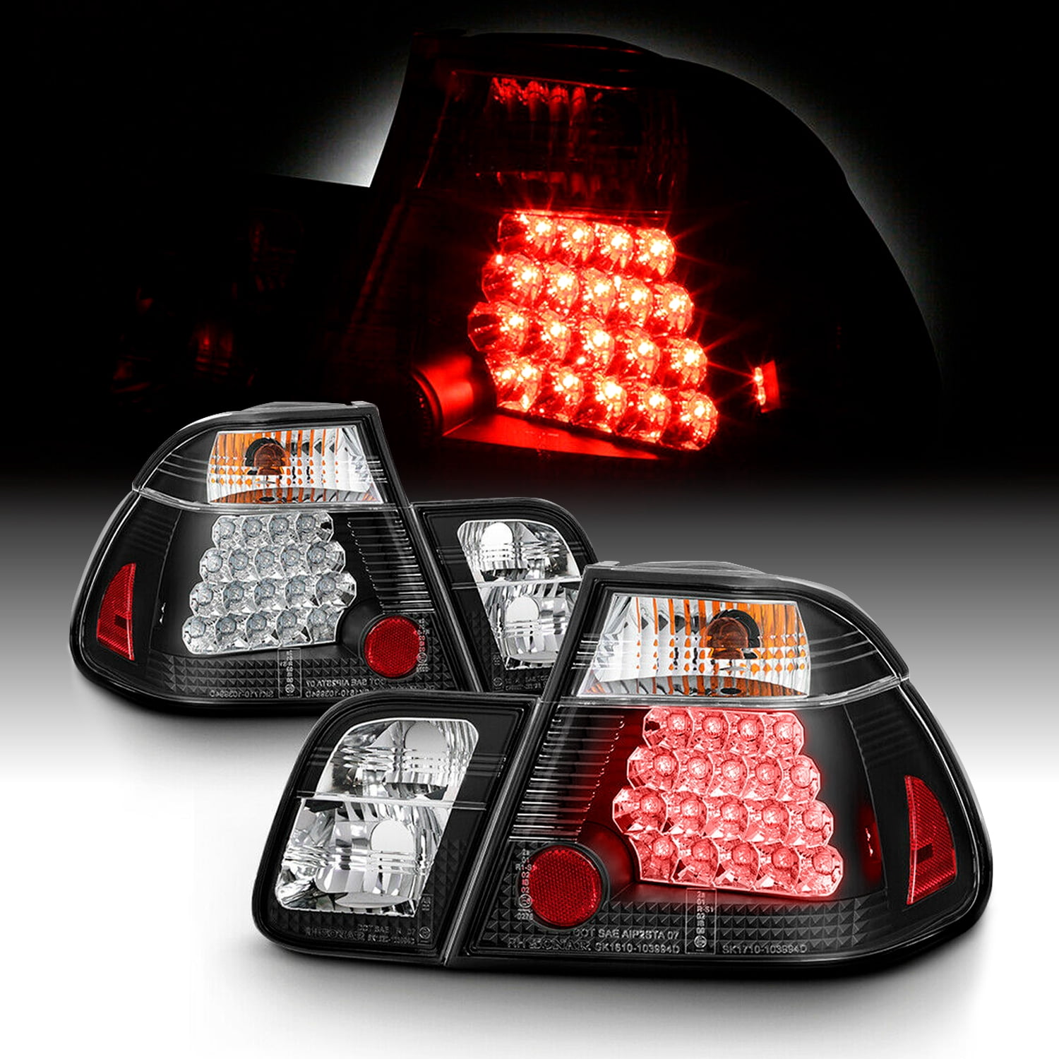 AKKON - For 99-01 BMW E46 3-Series 4 Doors Sedan Black LED Tail Lights ...