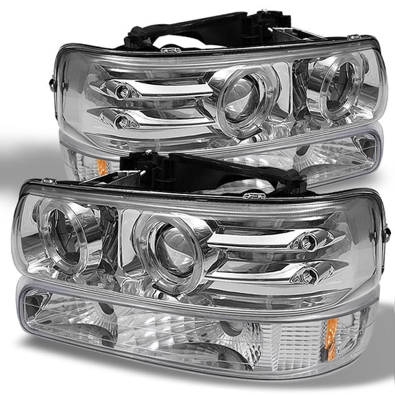 AKKON - For 99-02 Chevy Silverado 00-06 Suburban Tahoe Z71 SUV Chrome LED Projector Headlights+Chrome Bumper Signal Lamps