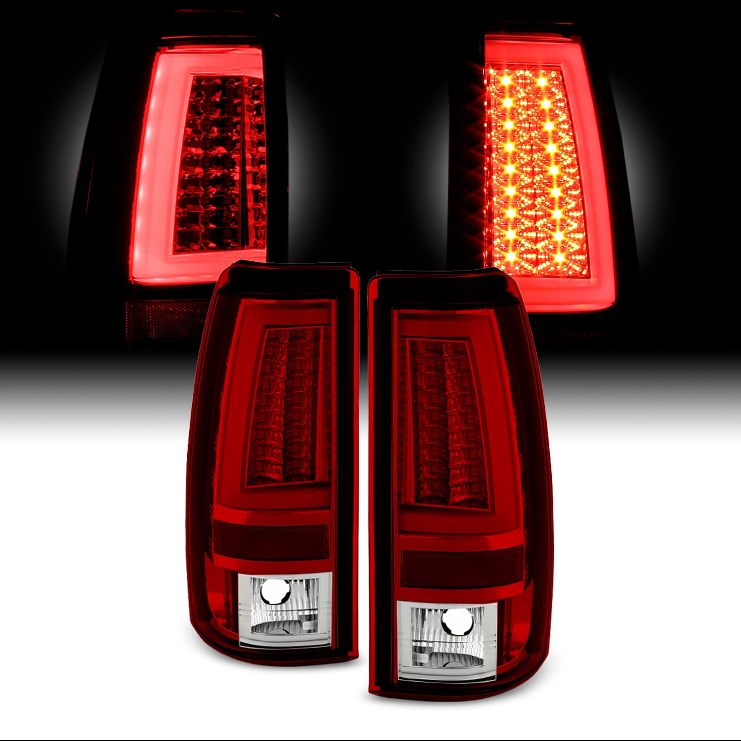 AKKON - For 99-02 Silverado 99-03 Sierra Pickup Truck V2 LED Tube Red Clear Tail Lights Brake Lamps Left+Right Pair