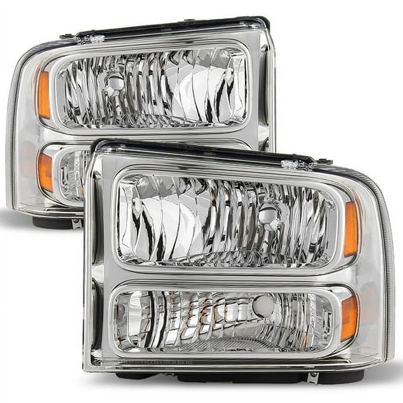 AKKON - For 99-04 F-Series Superduty 00-04 Excursion Chrome Clear Headlights Front Lamps Replacement Pair