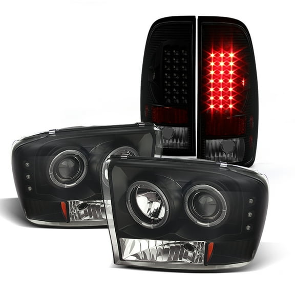 AKKON - For 99-04 Ford F-Series SuperDuty Excursion Black Smoke Dual LED Projector Headlights Replacement Pair + Tail Lamp