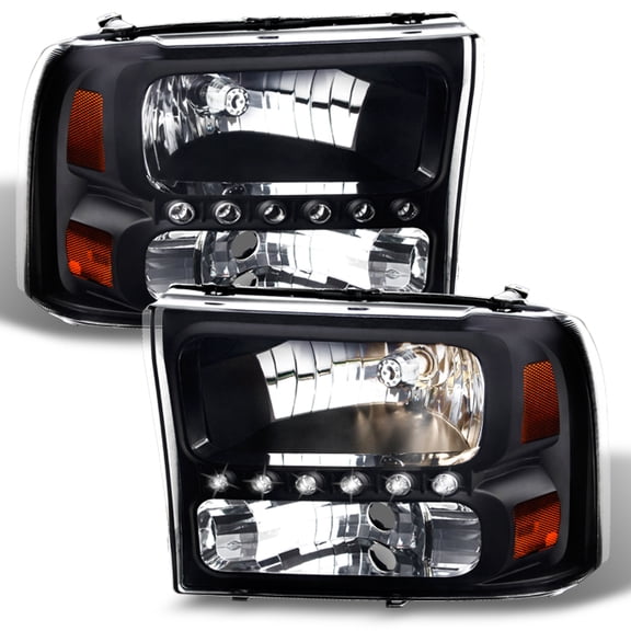 AKKON - For 99-04 Ford F250/F350 Superduty Excursion OE Replacement Black Bezel Headlights Driver/Passenger Headlamps