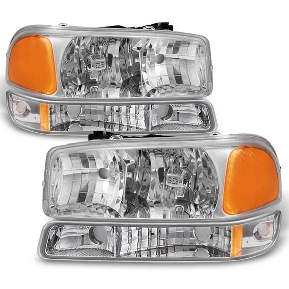 AKKON - For 99-06 Sierra 00-06 Yukon Chrome Clear Headlights Replacement   Bumper Signal Light Lamps 4pcs Set