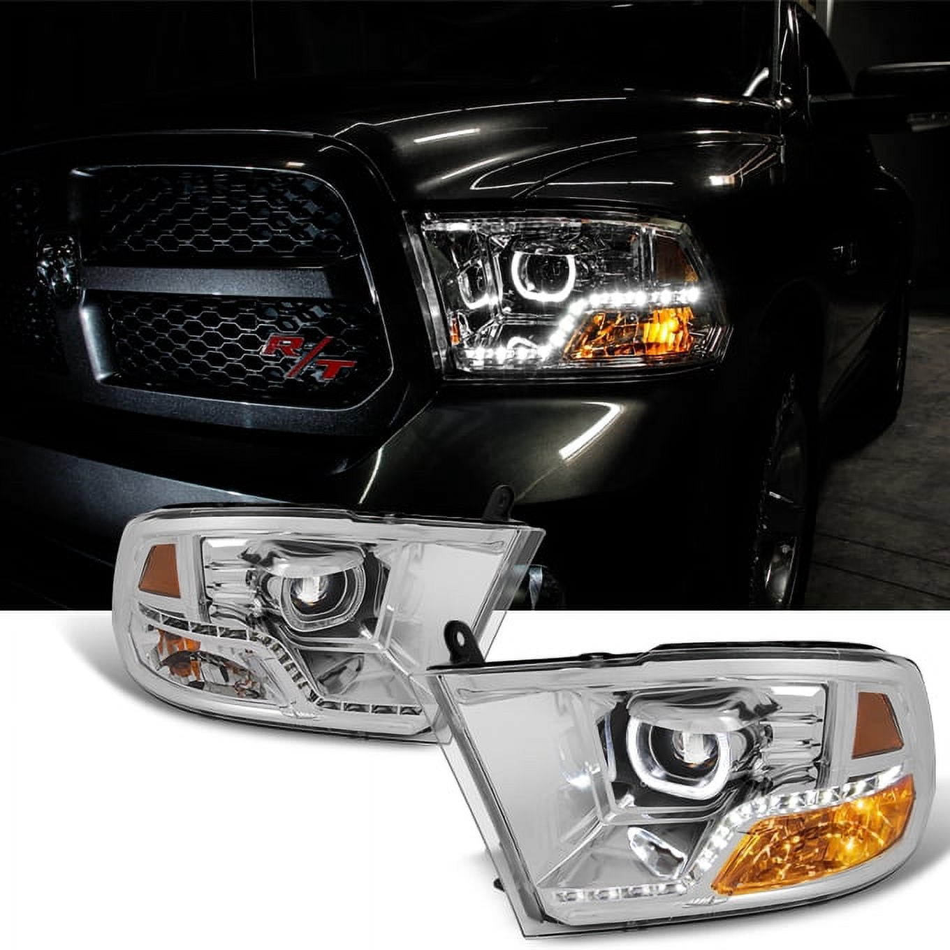 AKKON - For [Angel Eye] 2009 2010-2018 Dodge Ram 1500 2500 3500 LED Projector Diamond Chrome Headlights Headlamp