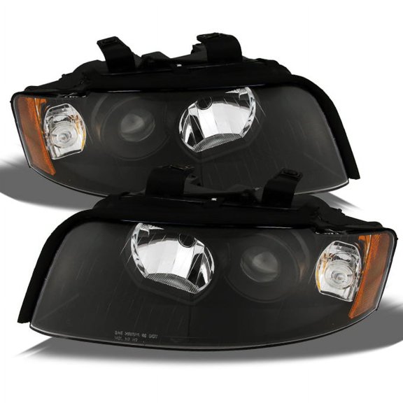 AKKON - For Audi A4/S4 OE Replacement Black Bezel Halogen Type Projector Headlights Driver/Passenger HeadLamps