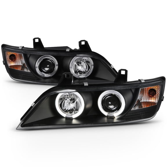 AKKON - For BMW E37 Z3 Coupe Halogen Type Black Bezel Dual Halo Ring Projector Headlights Lamps Replacement Set