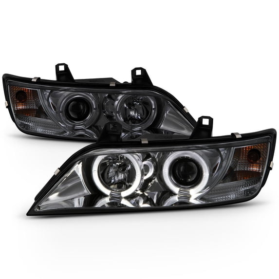 AKKON - For BMW E37 Z3 Coupe Halogen Type Smoked Smoke Dual LED Ring Projector Headlights Lamps Replacement Set