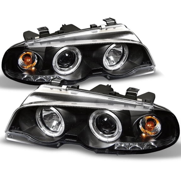 AKKON - For BMW E46 3-Series 2 Doors Coupe Black Halo Ring LED Projector Headlights Left + Right Replacement