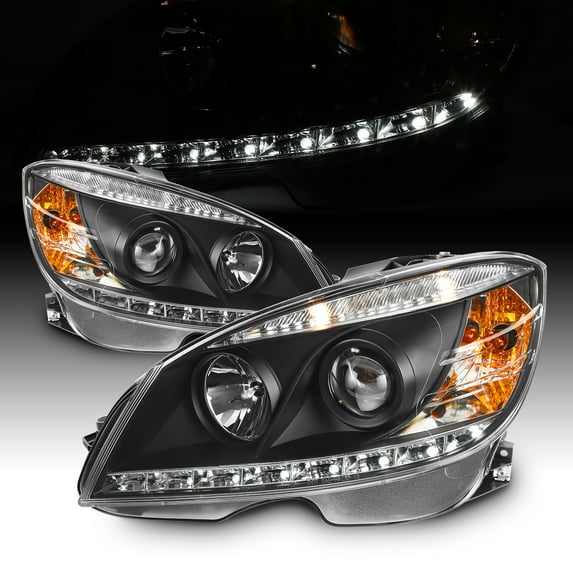 AKKON - For Benz W204 C-Class 4 Doors Sedan Black Bazel DRL LED Projector Halogen Type Projector Headlights