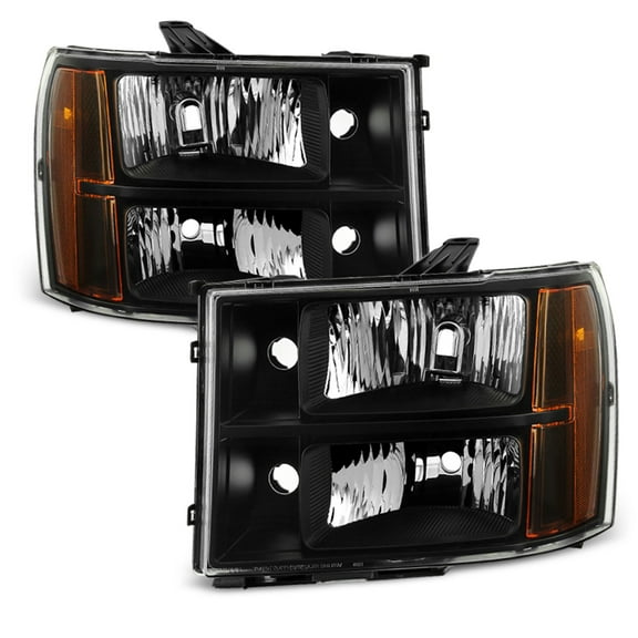 AKKON - For Black 07-13 Sierra 1500 07-14 Sierra 2500HD 3500HD Headlights Front Lamps Direct Replacement Pair