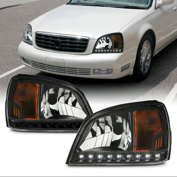 AKKON - For Black 2000 2001 2002 2003 2004 2005 Cadillac Deville Left+Right Side Headlights Headlamps Set