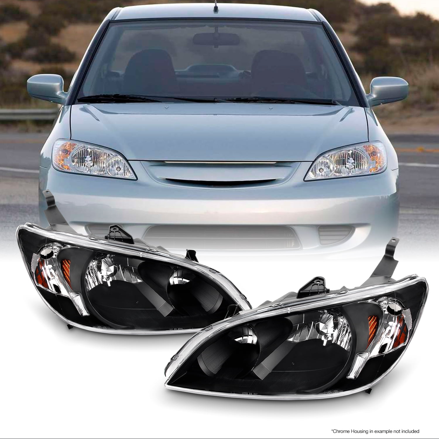 Switchback Sequential LED Tube Headlights For 2004-2005 Honda Civic (Coupe/Sedan) - Black Housing
