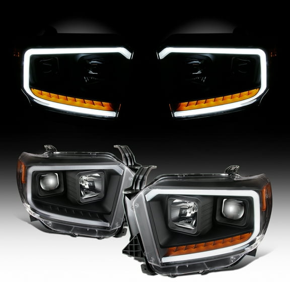 AKKON - For Black 2014 2015 2016 2017 2018 2019 2020 2021 Toyota Tundra Light Tube Projector Headlights Front Headlamps Set