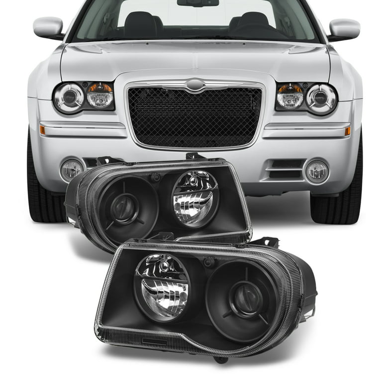 AKKON - For Black Bezel 05-10 Chrysler 300C Headlights Front Lamps Direct  Replacement Pair Left + Right