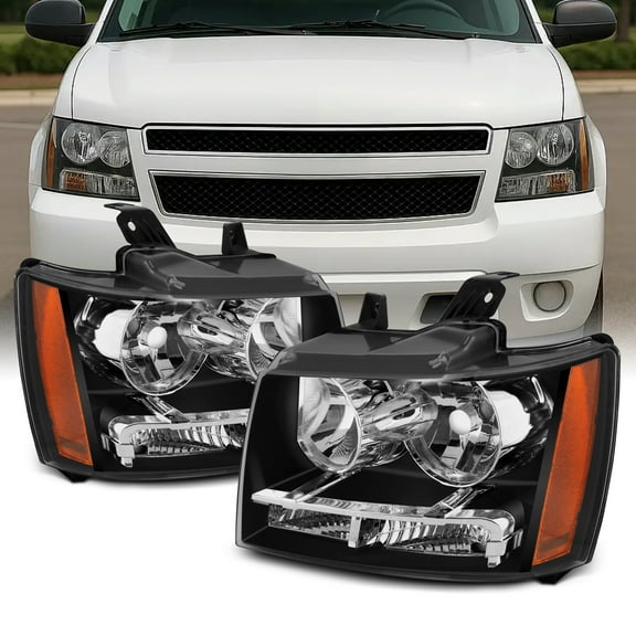 AKKON - For Black Bezel 07-13 Suburban Tahoe Avalanche Headlights Front Lamps Direct Replacement Left + Right