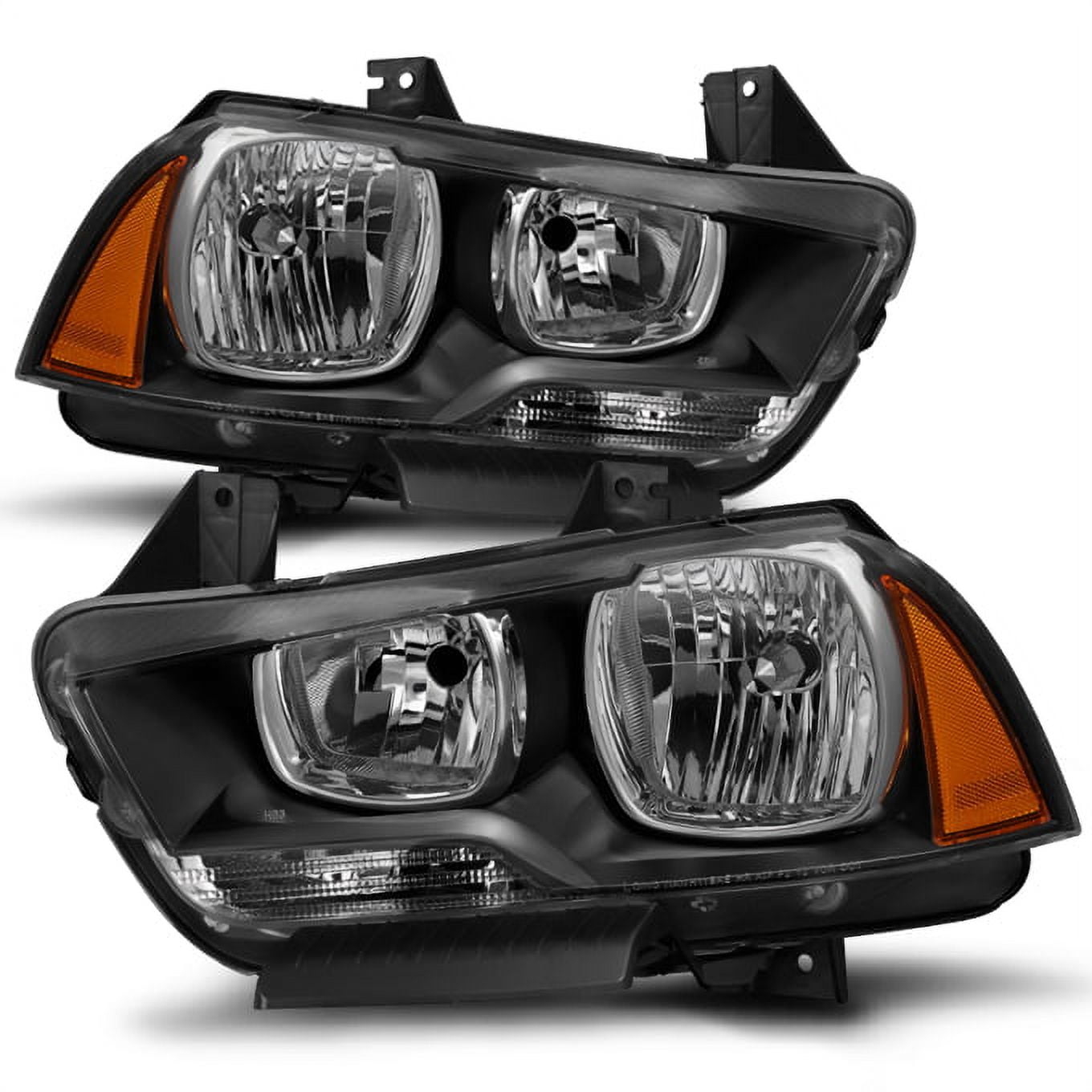 AKKON - For Black Bezel 11-14 Dodge Charger Headlights Front Lamps Direct Replacement Pair Left + Right