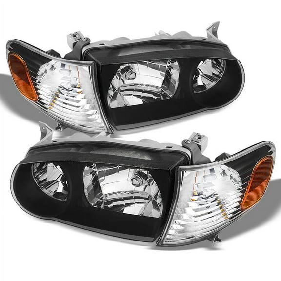 AKKON - For Black Bezel 2001-2002 Toyota Corolla E110 Headlights Front Lamps Direct Replacement Left + Right