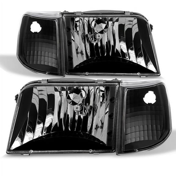 AKKON - For Black Bezel 93-97 Ford Ranger Pickup Truck Headlights Replacement + Corner Signal Light Lamps Set
