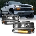 thumbnail image 1 of AKKON - For Black Bezel 99-02 Chevy Silverado Headlights Replacement + LED Bumper Signal Lights 4pcs Set, 1 of 7