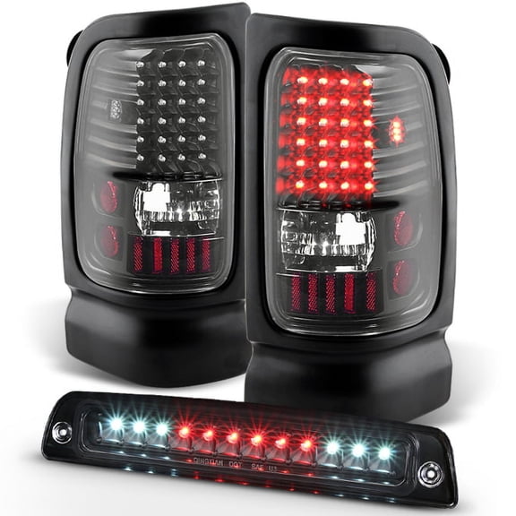 AKKON - For [Black LED] 1994-2001 Dodge Ram 1500 2500 3500 Tail Lights + 3rd Brake Cargo Lamp Combo