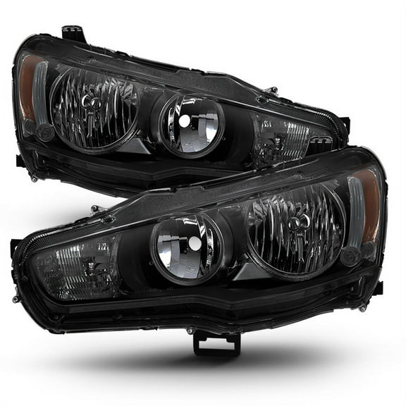 AKKON - For Black Smoke 08-17 Lancer 08-15 Evolution Headlights Front Lamps Direct Replacement Left + Right