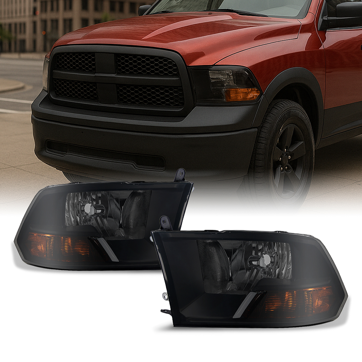 AKKON - For Black Smoke 2009-2018 Ram 1500 10-18 Ram 2500 3500 Pickup Truck Headlights Front Lamps Replacement