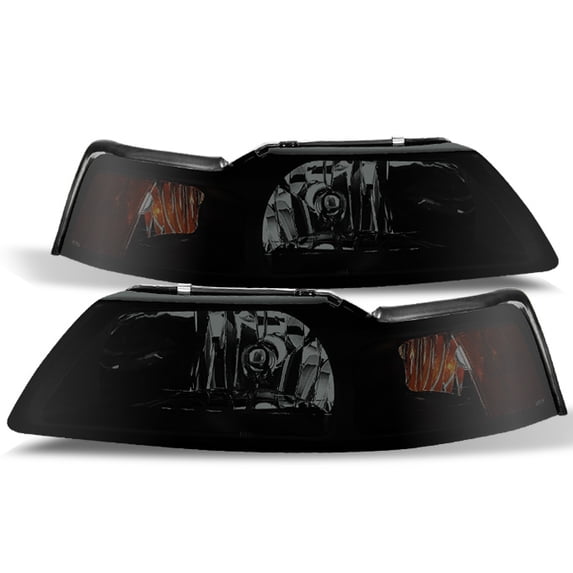 AKKON - For Black Smoke 99-04 Ford Mustang Sport Coupe Headlights Front Lamps Replacement Pair Left + Right