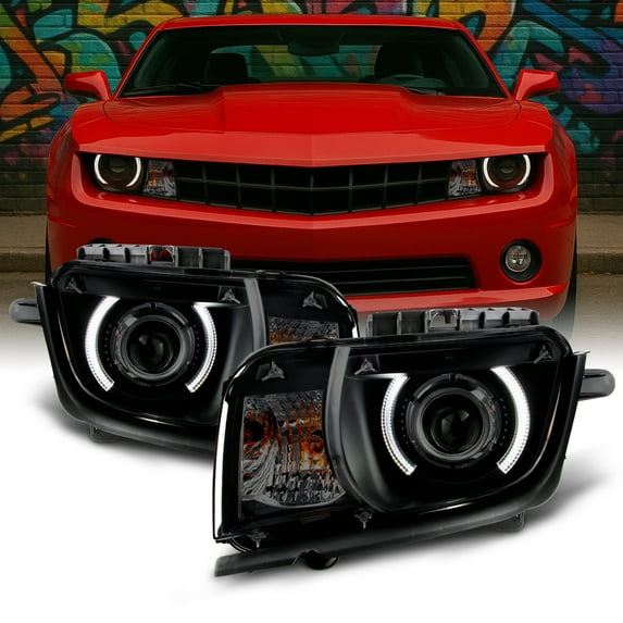 AKKON - For Black Smoked 2010 2011 2012 2013 Chevy Camaro Driver & Passenger Both Side Projector Headlights Set