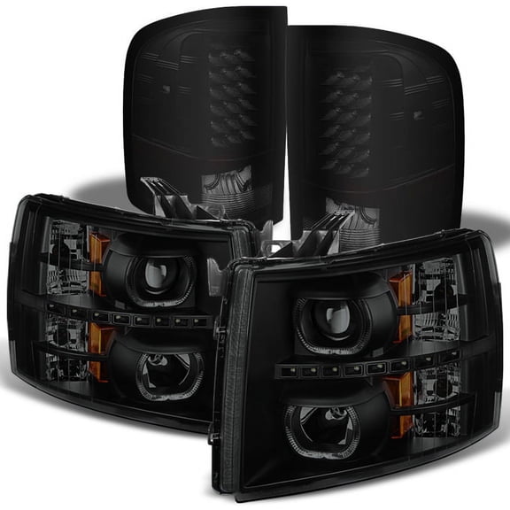 AKKON - For Black Smoked For 07-13 Silverado 1500 2500 3500 HD LED Halo Projector Headlights+ LED Tail Light
