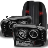 AKKON - For Black Smoked Ford 1999-2004 F250 F350 F450 F550 Superduty Dual Halo Projector LED Headlights Tail Light Lamp
