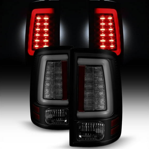 AKKON - For [C-Shape LED Light Lube] 2013-2018 Dodge Ram Pickup Truck (DS/DJ/D2) Black Smoked Tail Lights Rear Brake Lamps Pair