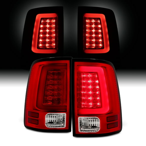 AKKON - For [C-Shape LED Light Lube] 2013-2018 Dodge Ram Pickup Truck (DS/DJ/D2) Red Clear Tail Lights Rear Brake Lamps Left+Right
