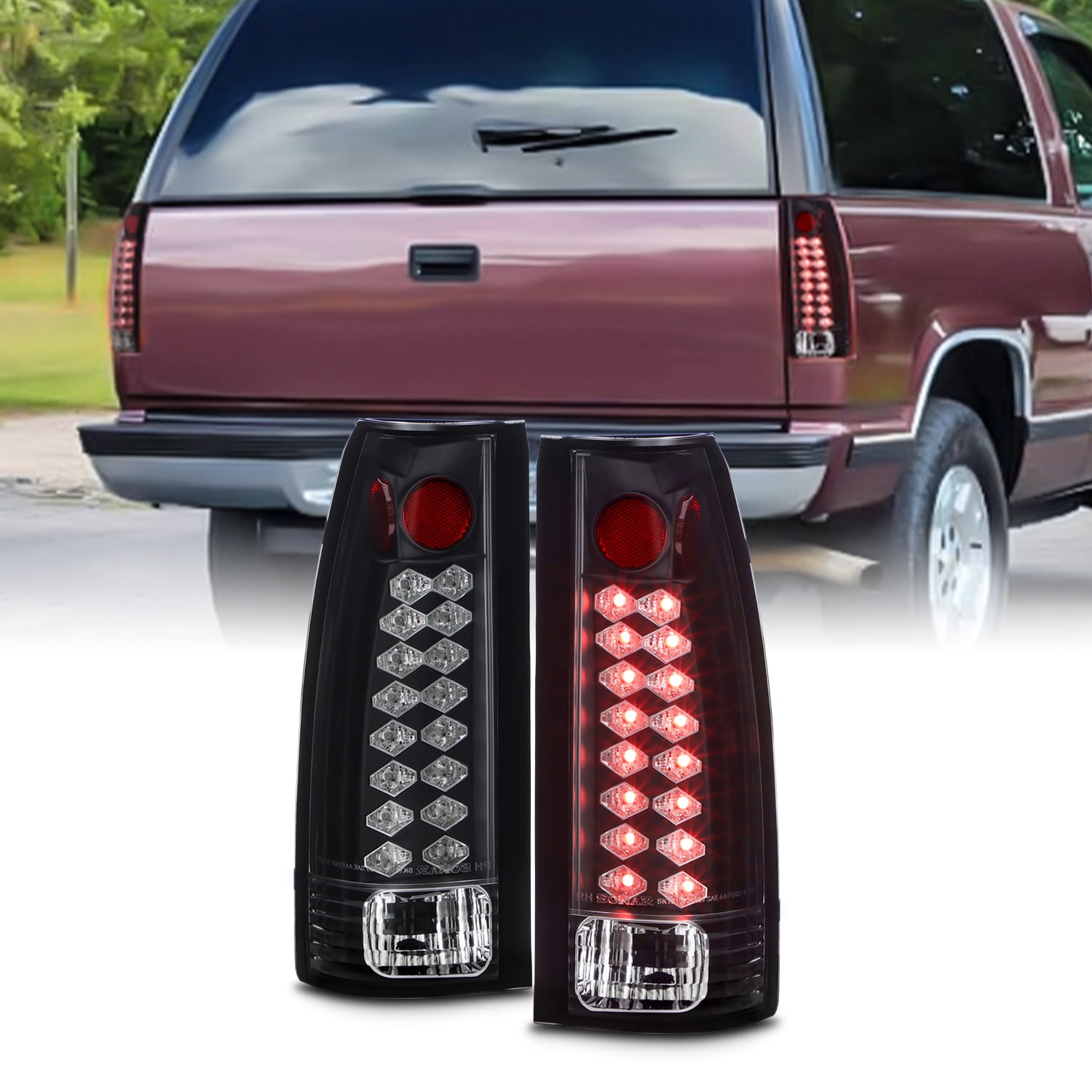 AKKON - For Chevy C/K C10 Tahoe GMC Jimmy Sierra Suburban Yukon Pickup Truck Black LED Tail Lights Brake Lamps