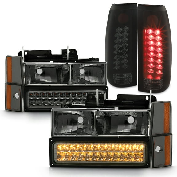 AKKON - For Chevy C/K Series Silverado Suburban Tahoe Pickup Smoke Headlight + LED Bumper + Corner Light + LED Tail light