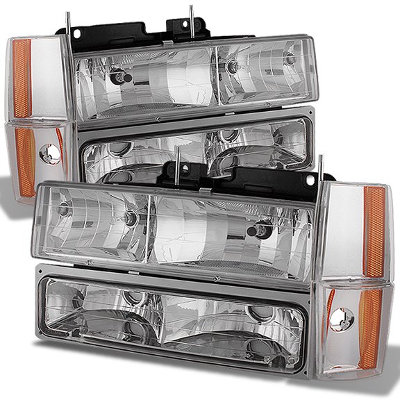 AKKON - For Chevy C/K Series Silverado Suburban Tahoe Pickup Truck Chrome Clear Headlight + Bumper + Corner Light Set