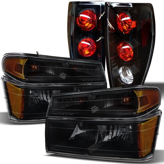 AKKON - For Chevy Colorado / Canyon Black Headlights Head Lamps Replacement Pair + Black Tail Lights Combo Sets