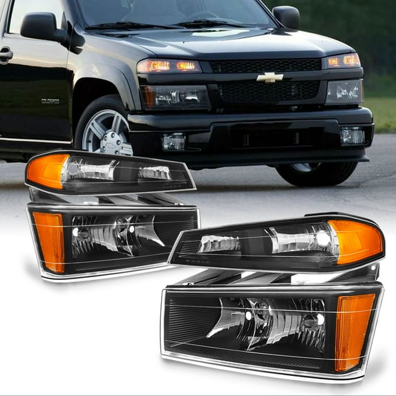 AKKON - For Chevy Colorado / Canyon Black Headlights + Parking Lights Replacement Driver + Passenger Side Pair