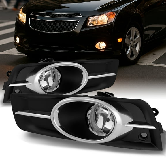 AKKON - For Chevy Cruze Clear Chrome Trim Bezel Fog Lights Driver/Passenger Lamps with Wiring/Bulbs/Switch/Relay