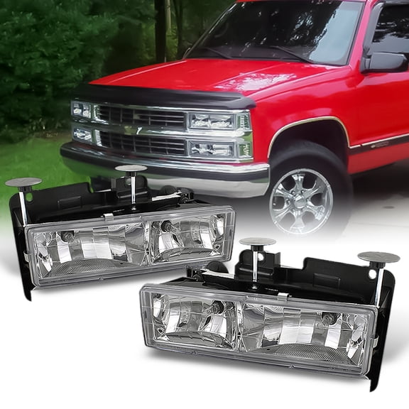 AKKON - For Chevy GMC Silverado Sierra Suburban Blazer Tahoe Pickup Truck Crystal Chrome Clear Headlight Lamp Pair