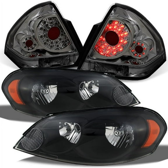 AKKON - For Chevy Impala Black Headlights Headlamps Repalcement Pair + Smoked LED Tail Lights Combo Pair