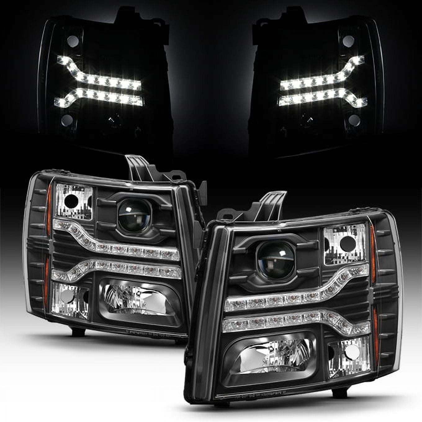AKKON - For 07-14 Chevy Suburban 1500 2500 Tahoe Smoked Dual LED Halo-Ring  Projector Headlight + LED Tail light Set
