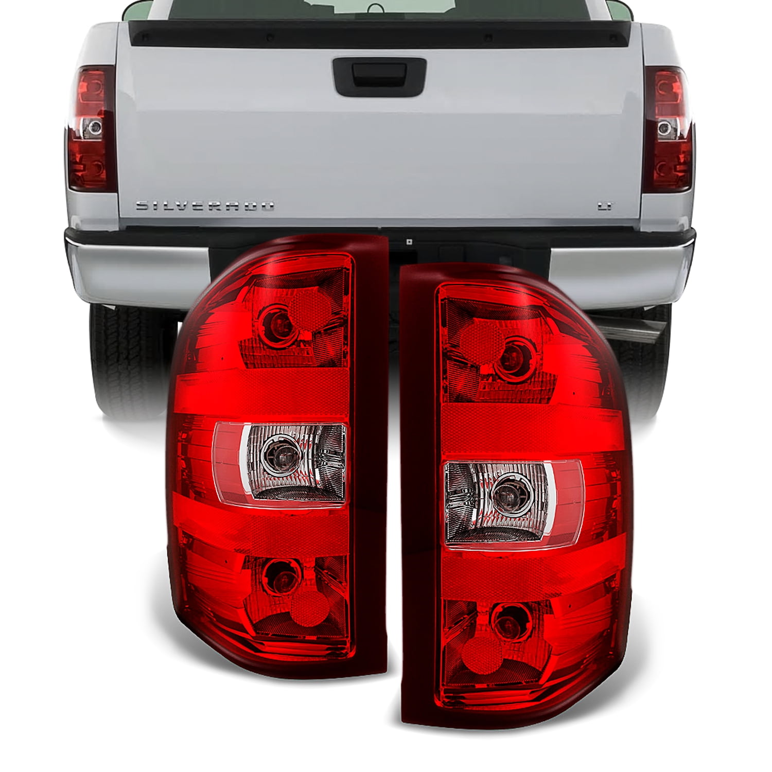 Akkon For Chevy Silverado Pickup Truck Rear Red Clear Tail Lights