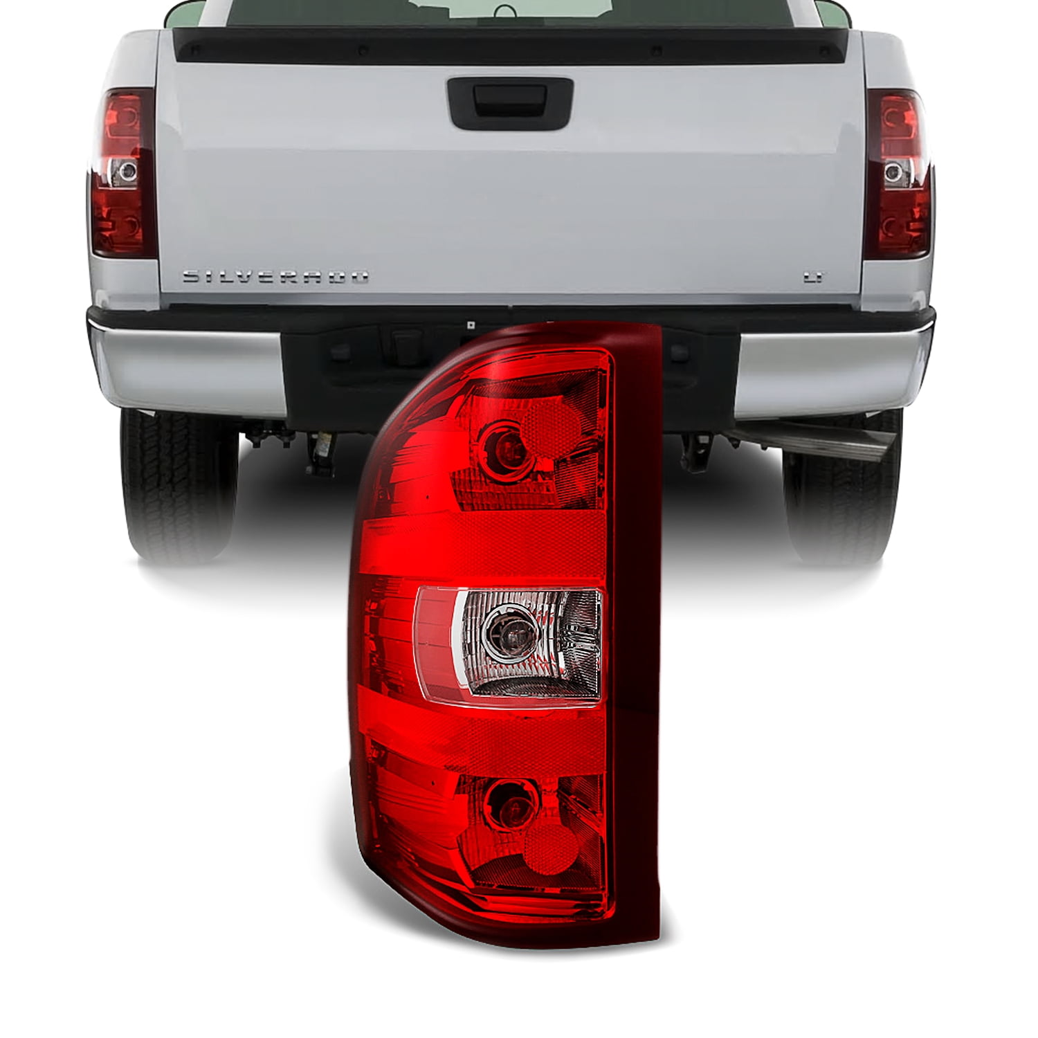 AKKON - For 07-14 Chevy Silverado Pickup Truck Red Clear Tail Light Tail Lamp Brake Lamp Driver Left Side Replacement