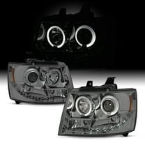 AKKON - For Chevy Suburban Avalanche Tahoe Smoked Smoke Dual Halo Ring LED DRL Projector Replacement Headlights
