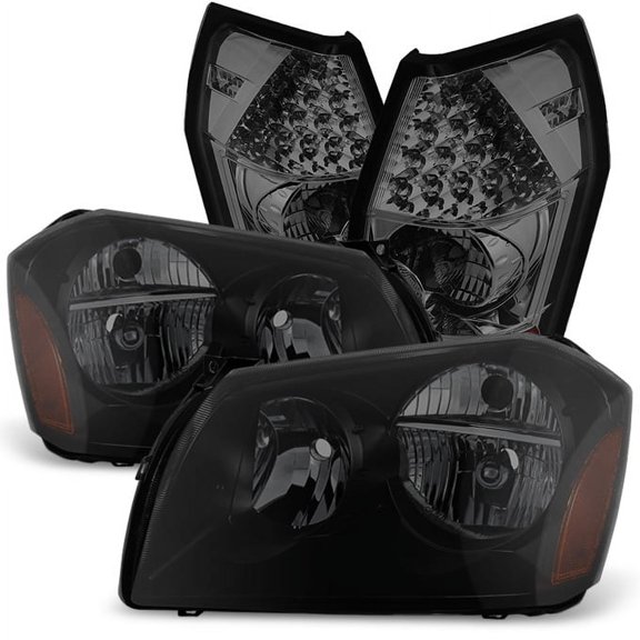 AKKON - For Dodge 05-07 Magnum R/T SE SXT SRT8 Black Smoked Headlights + LED Smoke Lens Tail Lights Lamp