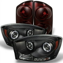 AKKON - For Dodge 07-08 Ram 1500 |2009 2500 3500 Black Dual Halo Projector LED Headlights  Dark Red Tail Lights