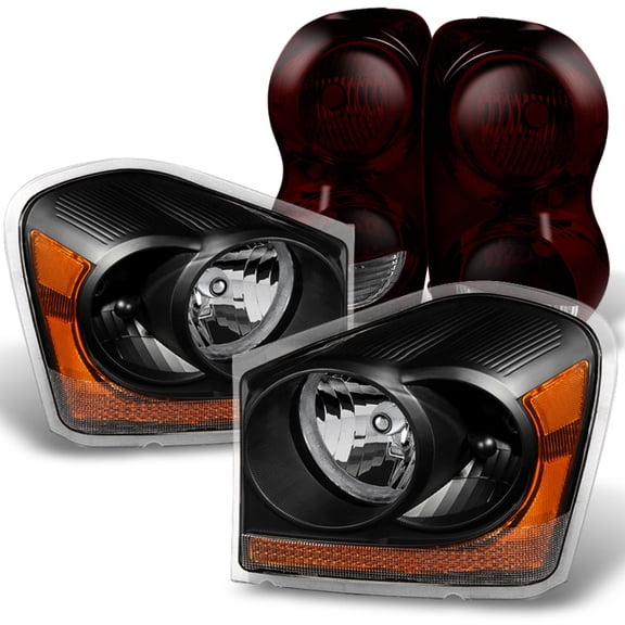 AKKON - For Dodge Durango Black Headlights   Dark Red Tail Lights Driver Left & Passenger Right Replacement Pair