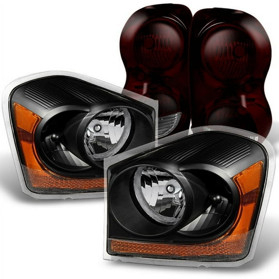 AKKON - For Dodge Durango Black Headlights + Dark Red Tail Lights Driver Left & Passenger Right Replacement Pair