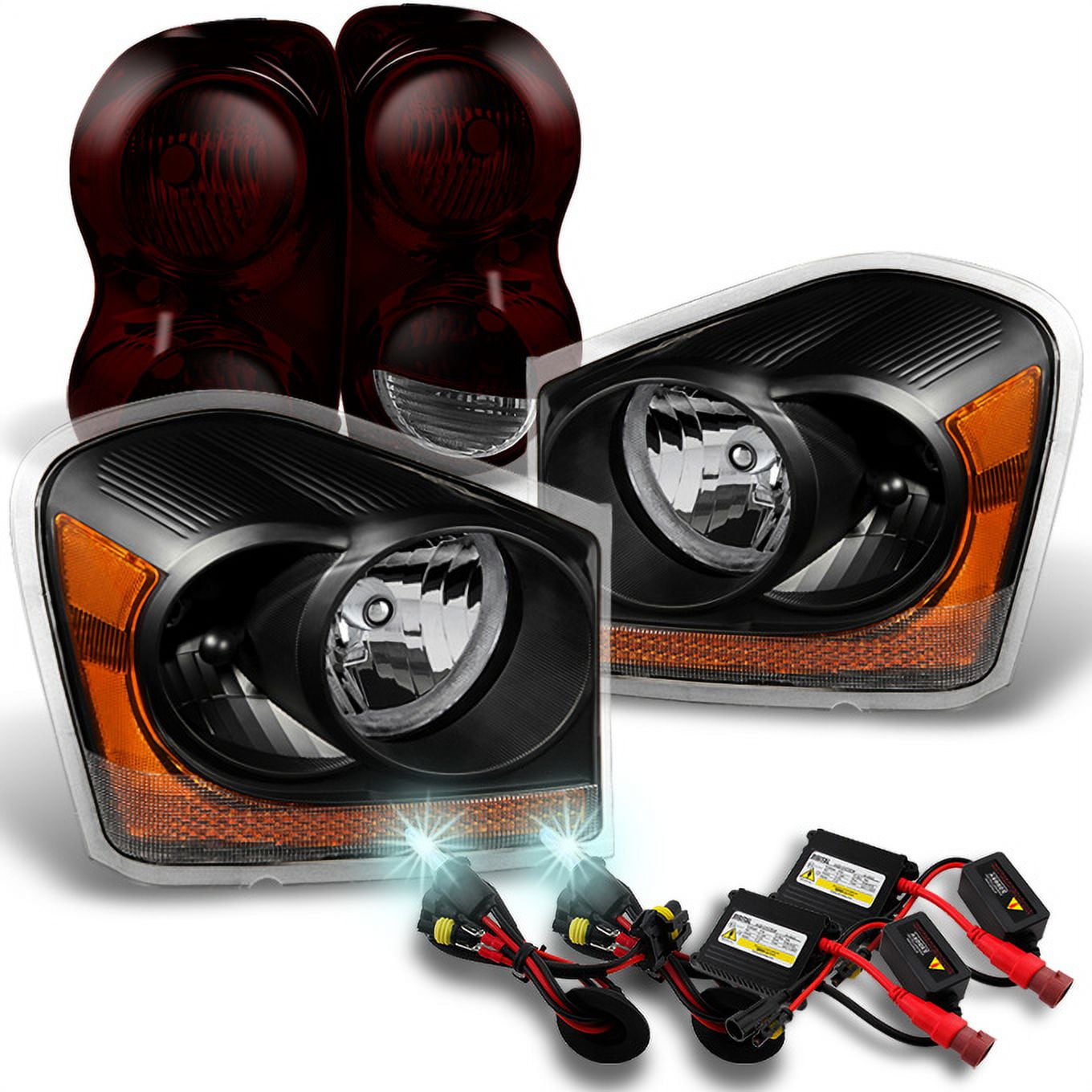 AKKON For Dodge Durango Black Headlights + Dark Red Tail Lights Pair